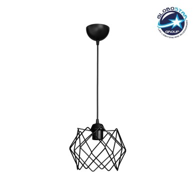 GLOBOSTAR® VORTEX 203-0277 Μοντέρνο Κρεμαστό Φωτιστικό Οροφής με Ντουί 1 x E27 AC 220-240V IP20 - Μαύρο - Μ23.5 x Π23.5 x Υ20cm